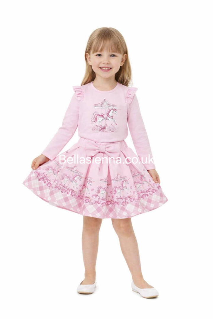 Giorgio Bambini Girls Pink "Carousel" Long Sleeved Top & Skirt Set - YG-17