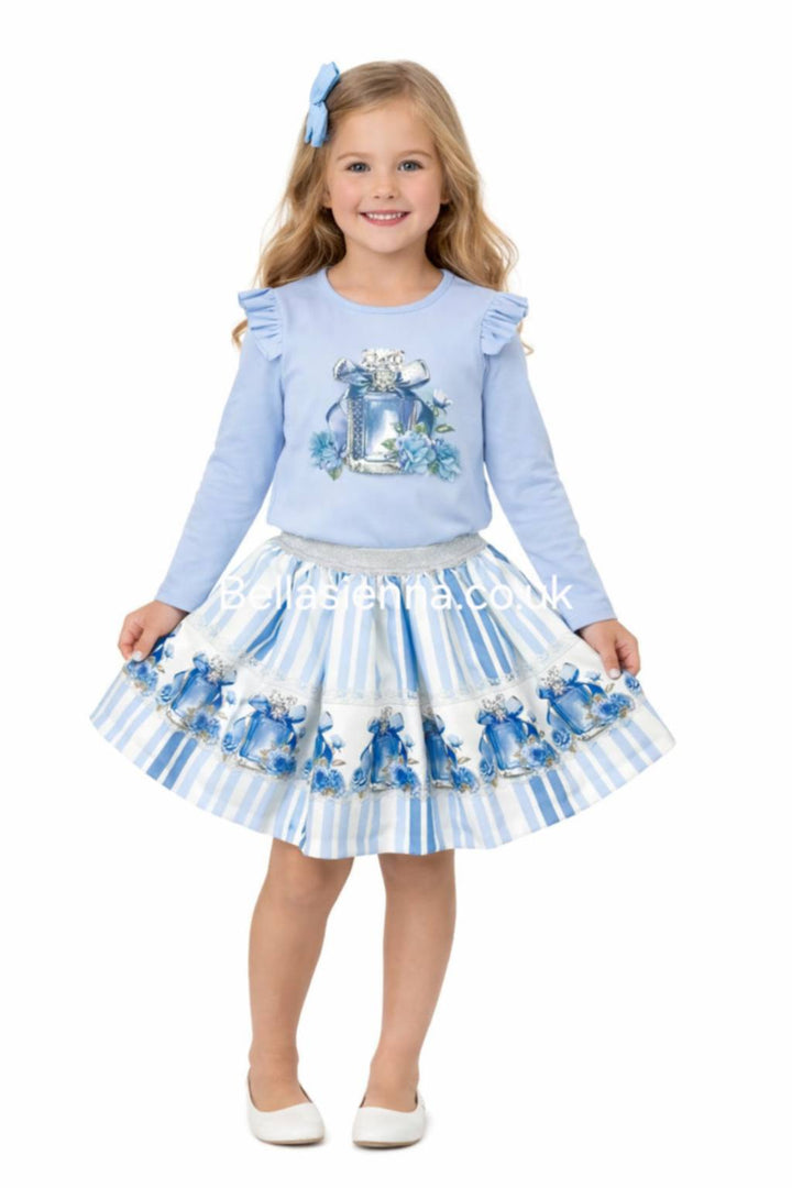 Giorgio Bambini Girls Blue "PERFUME" Long Sleeved Top & Skirt Set - YG-11