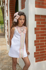 Naxos White With Pink Tweed, A-Line Dress - 7340