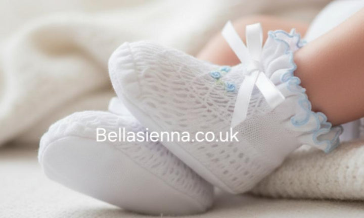 Sarah Louise White & Blue Smocked Booties - 004407