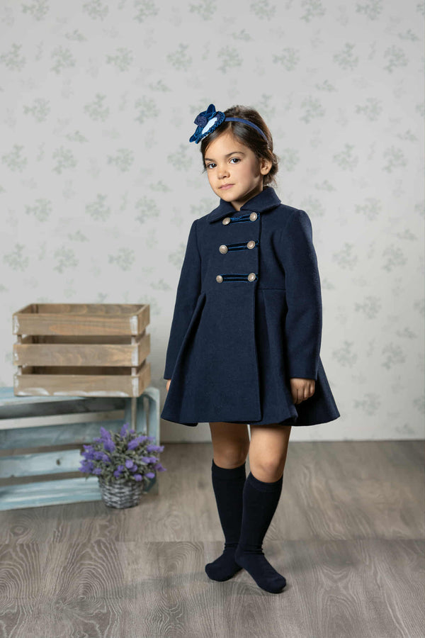 Abuela Tata Girls Navy Traditional Style Coat With Bow On The Back - 220345