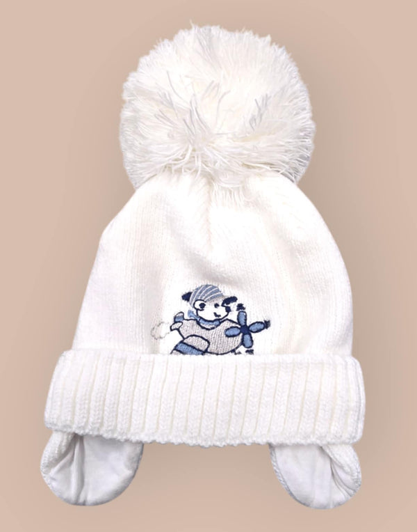 Barbaras Luxury Baby Boys Pom Pom Hat White