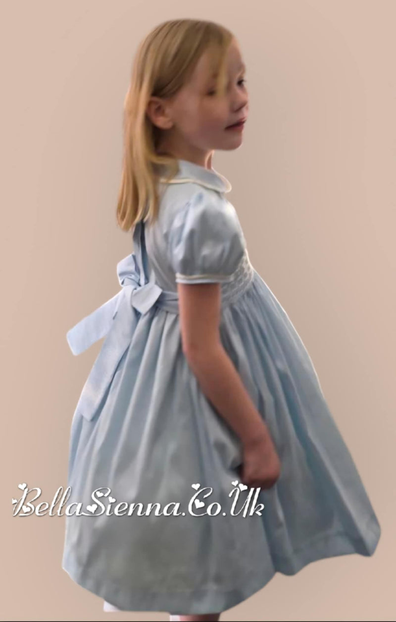 Pretty Originals Hand Smocked "Luxe" Fabric Dress With Built In Underskirt - BD02289 - Blue