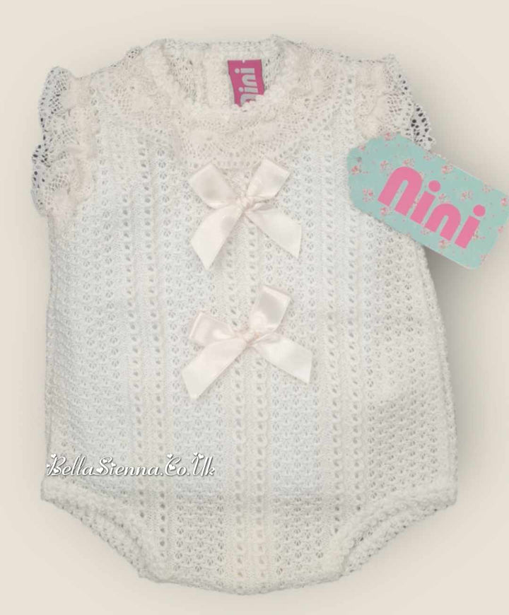 Nini Ivory Fine Knit Summer Bow Romper
