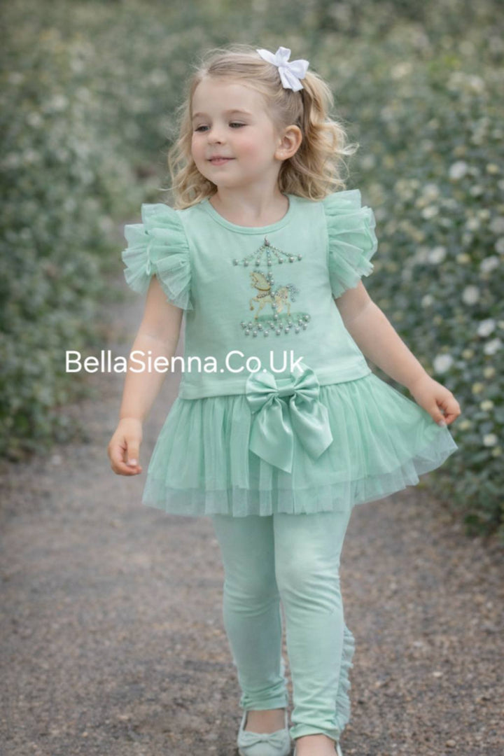 Mint Green "Carousel" Tulle & Bow Leggings Set