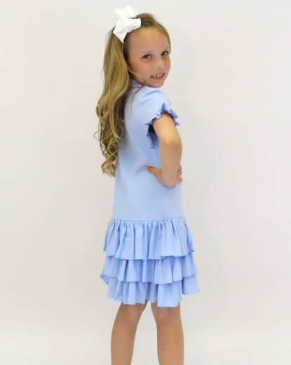 Harris Kids "Paris" Polo Dress With Pearlised Buttons - Blue