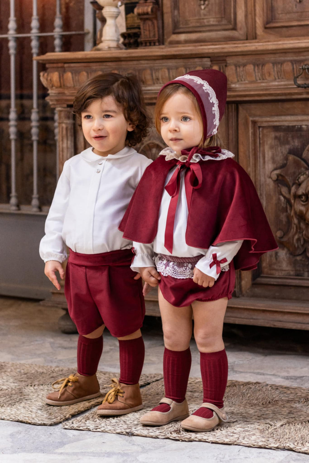 Calamaro Boys Burgundy Velvet Shorts & Shirt Set - 11248