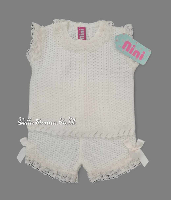 Nini Baby Girls Fine Open Knit Ivory Summer Set
