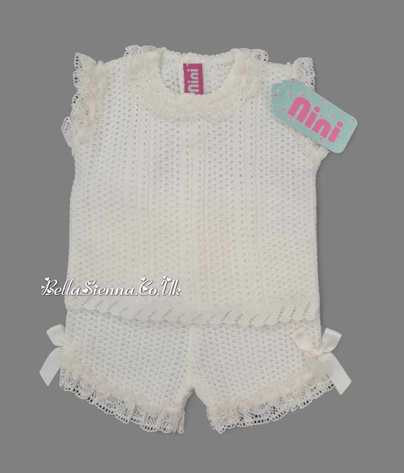 Nini Baby Girls Fine Open Knit Ivory Summer Set