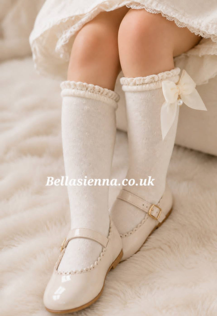 Knee High Bow Socks - 77 - Cream Marl - 10290 - Milk Vig