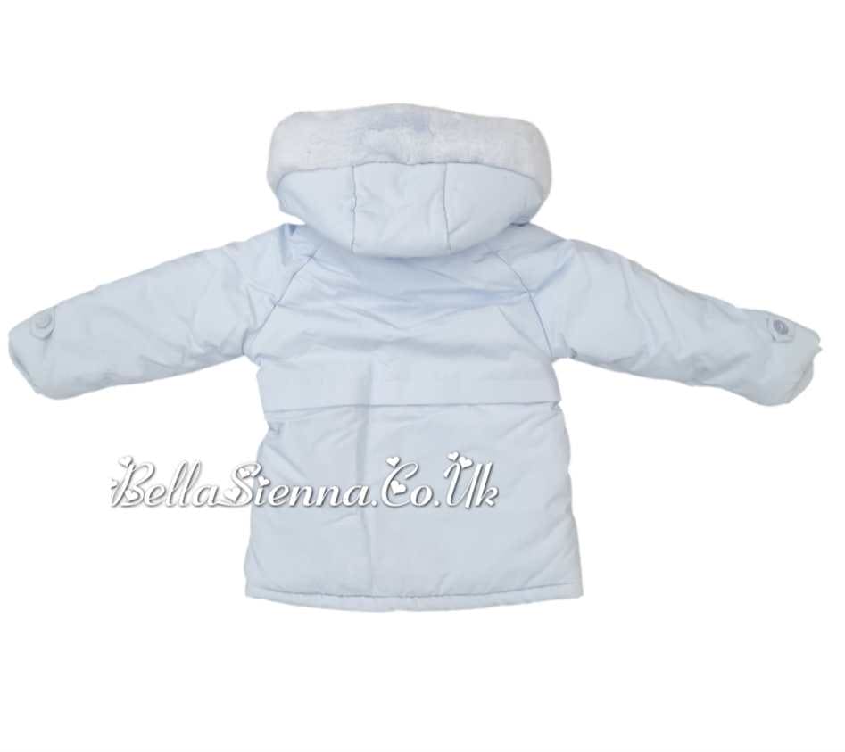 Mintini Boys Baby Blue Coat With Faux Fur Hood - Winter MB5425