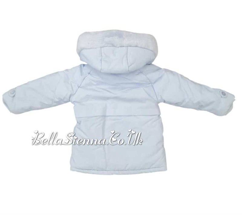 Mintini Boys Baby Blue Coat With Faux Fur Hood - Winter24 MB5425