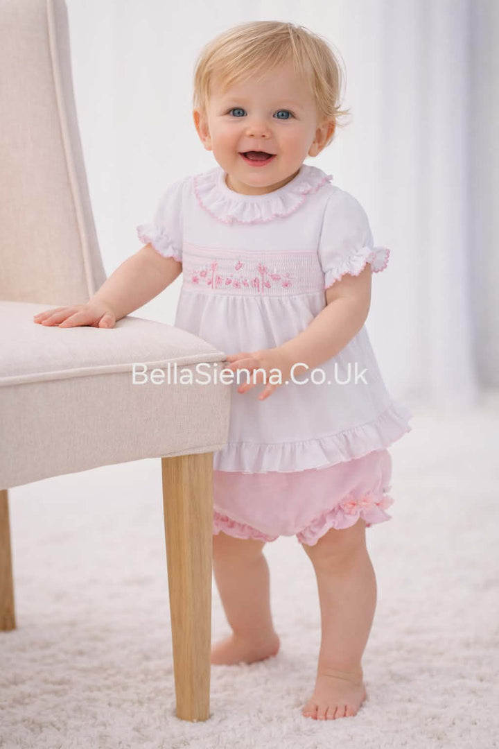 Blues Baby BB0344 Pink & White Smocked Two Piece Set - Summer
