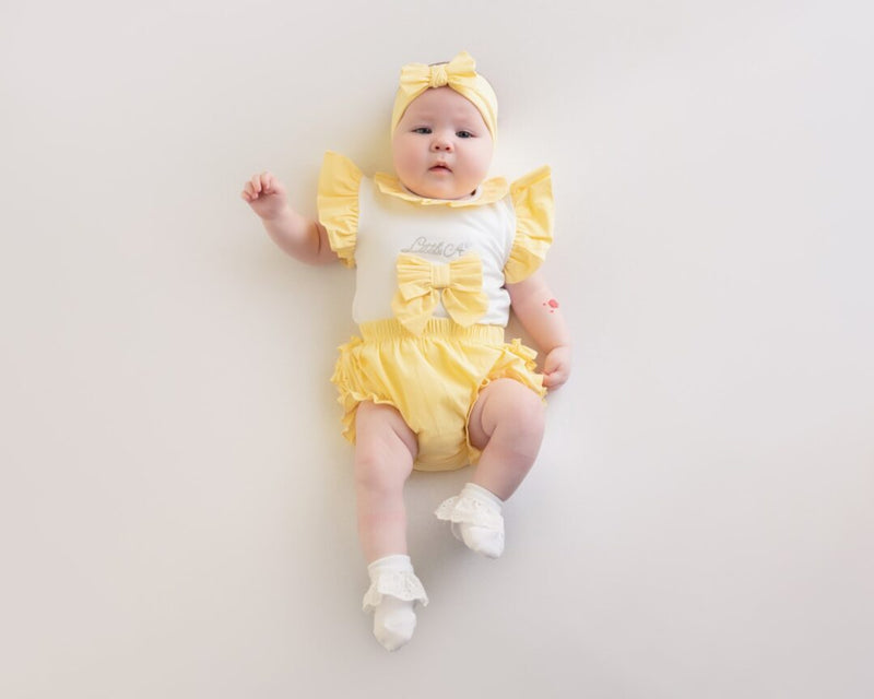 Little A Lemon & White "JAZZY" Poplin Jam Pants Set - LA24106