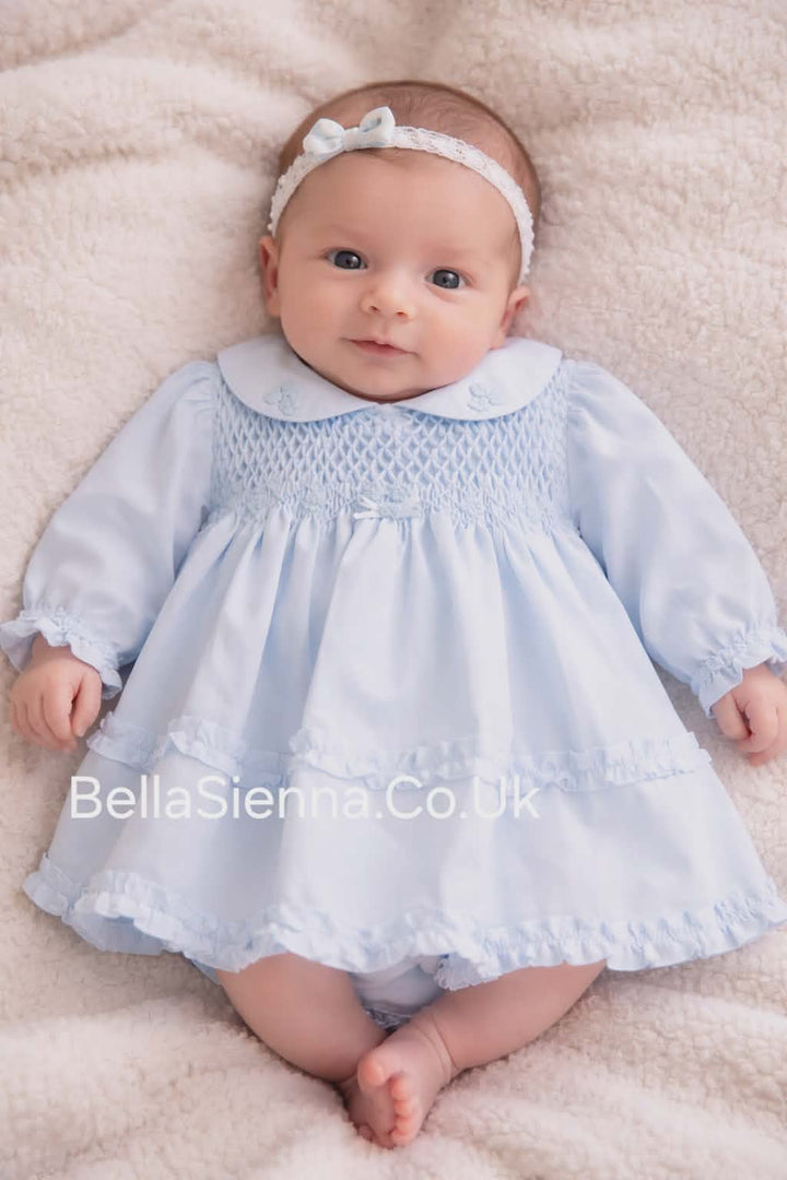Sarah Louise Blue Hand Smocked Dress & Matching Pants - 013695