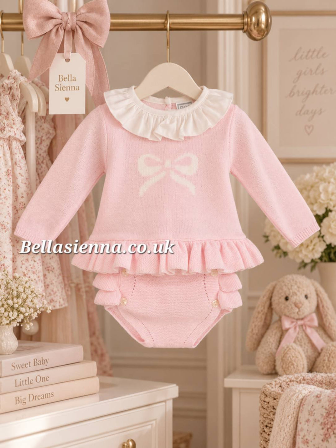 Girls Winter Knitted Two Piece Jam Pants Set - "Bow" - B105001405