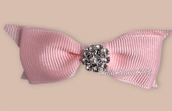Bowtique London 2 Inch Pink Grosgrain Medium Size Hair Bow With Diamanté Centre