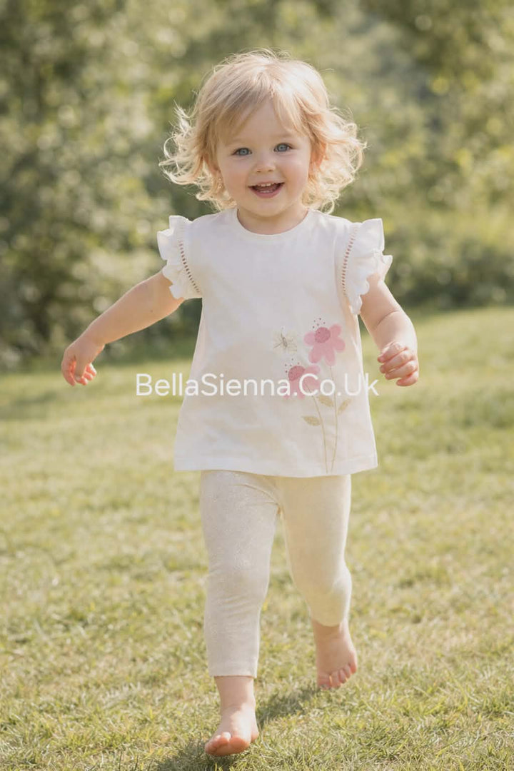 Mayoral Baby Tulle Applique Top With Leggings Set - Bone - 1734