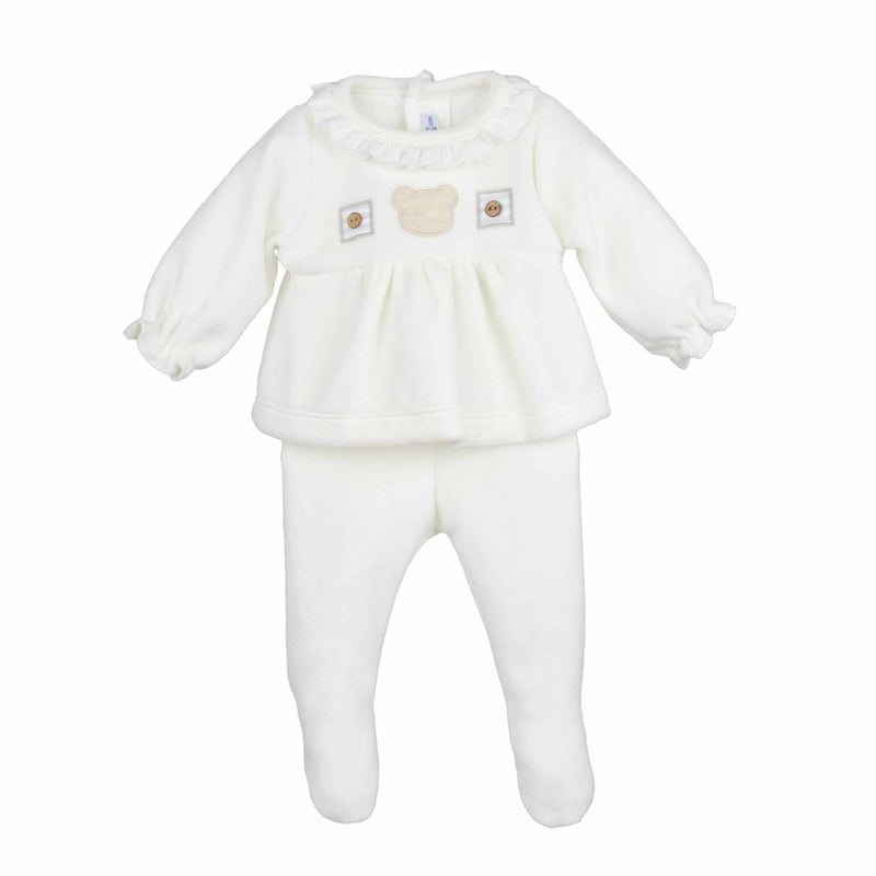 Calamaro Ivory Velour Two Piece Teddy Bear Set - 11001
