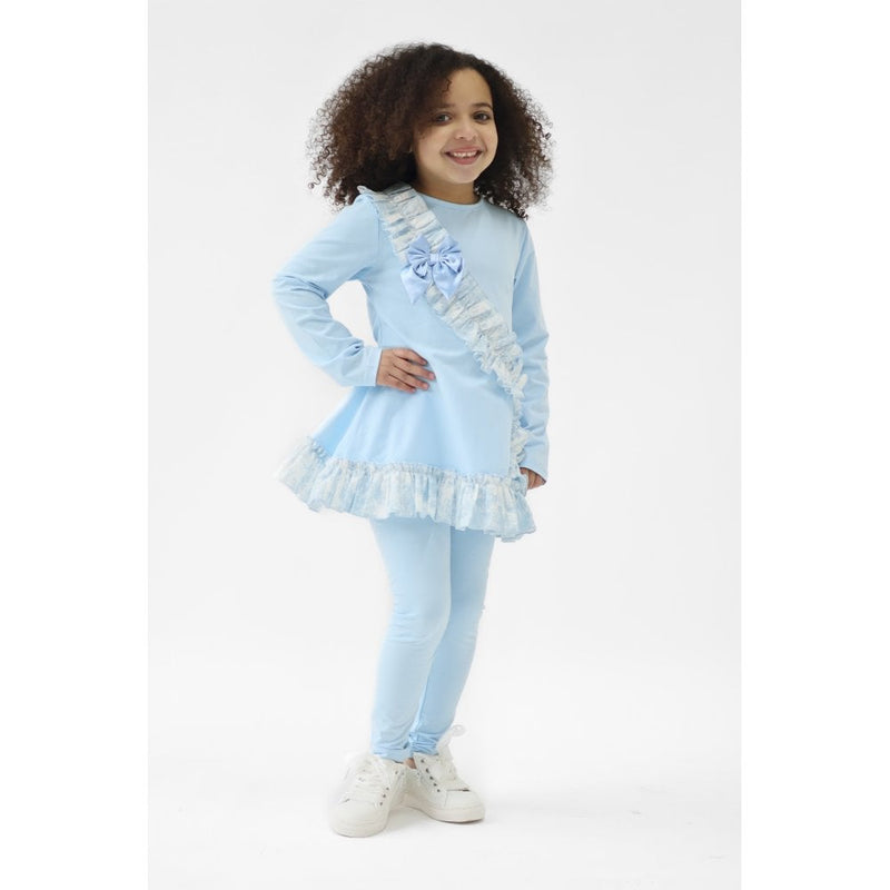 Harris Kids "Alba" Girls Blue Toile Ruffle Tracksuit