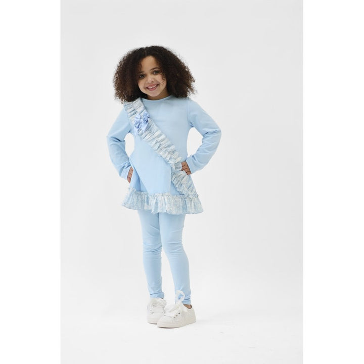 Harris Kids "Alba" Girls Blue Toile Ruffle Tracksuit