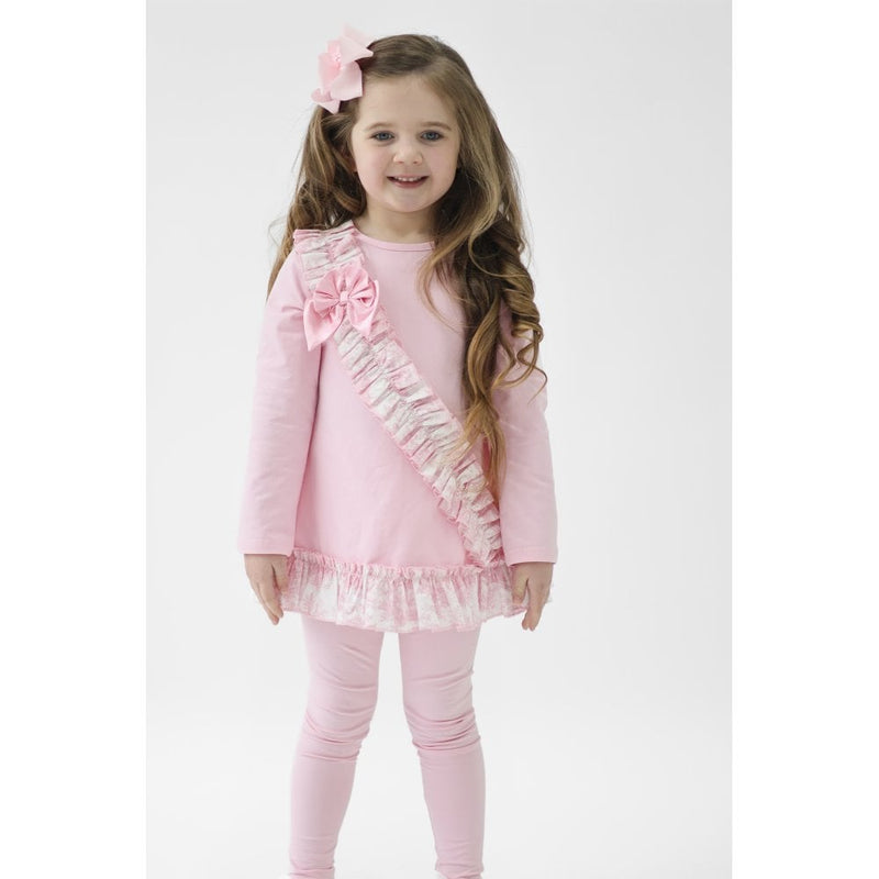 Harris Kids "Alba" Girls Pink Toile Ruffle Tracksuit