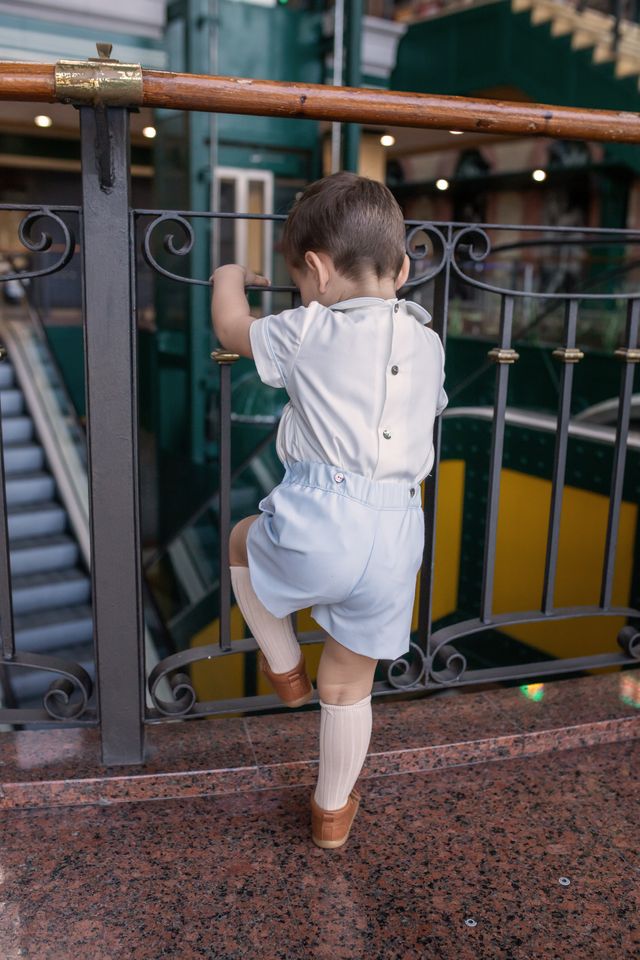 Naxos Ivory & Blue Hand Smocked Boys Two Piece Outfit - 7610