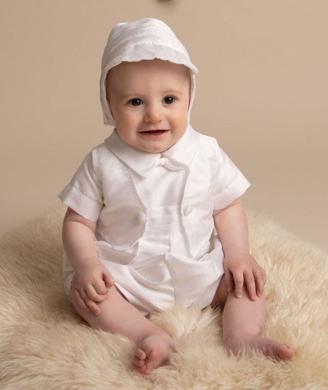 Sevva "ARLO" Boys Christening Outfit With Matching Hat - White