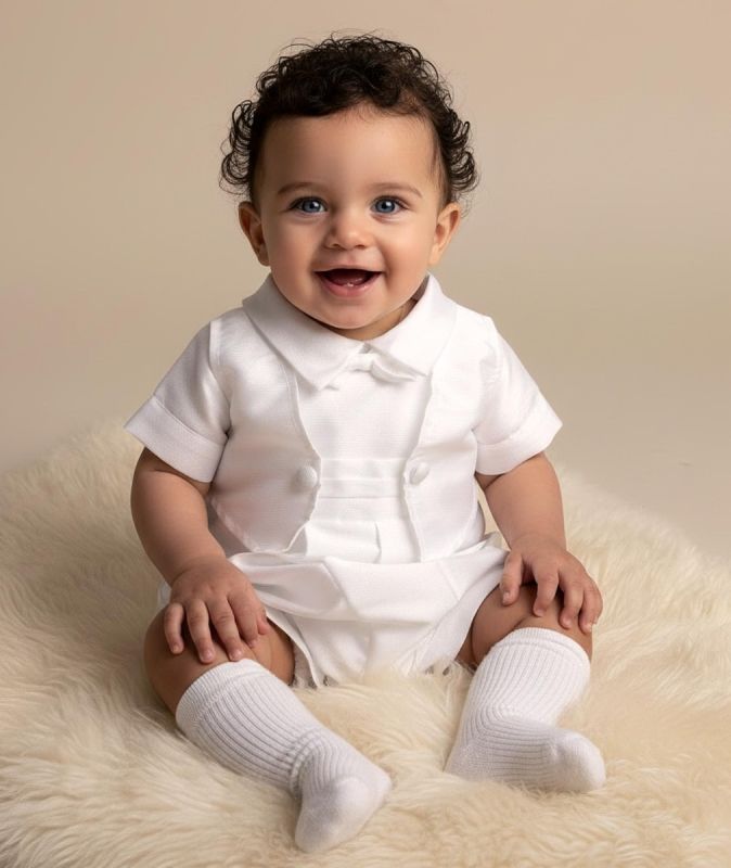 "ARLO" Boys Christening Outfit With Matching Hat - White
