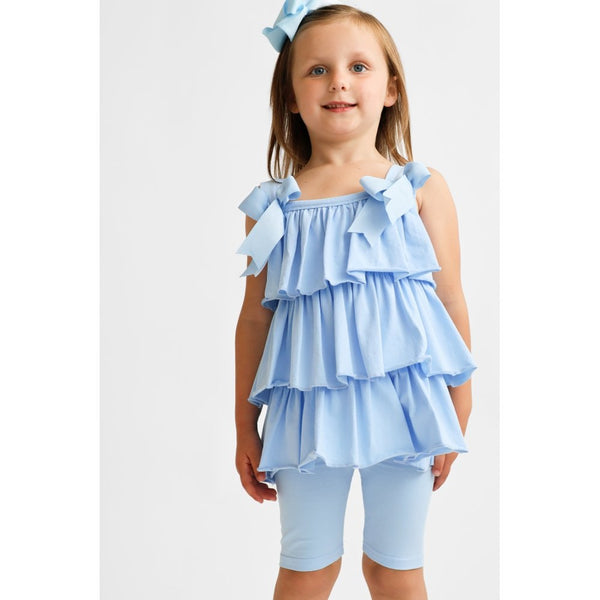 Harris Kids "Ava" Girl's Ruffle Frilly Short Set - Blue