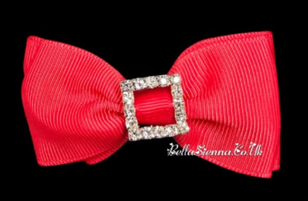 Bowtique London 2 Inch Red Grosgrain Medium Size Hair Bow With Diamanté Centre