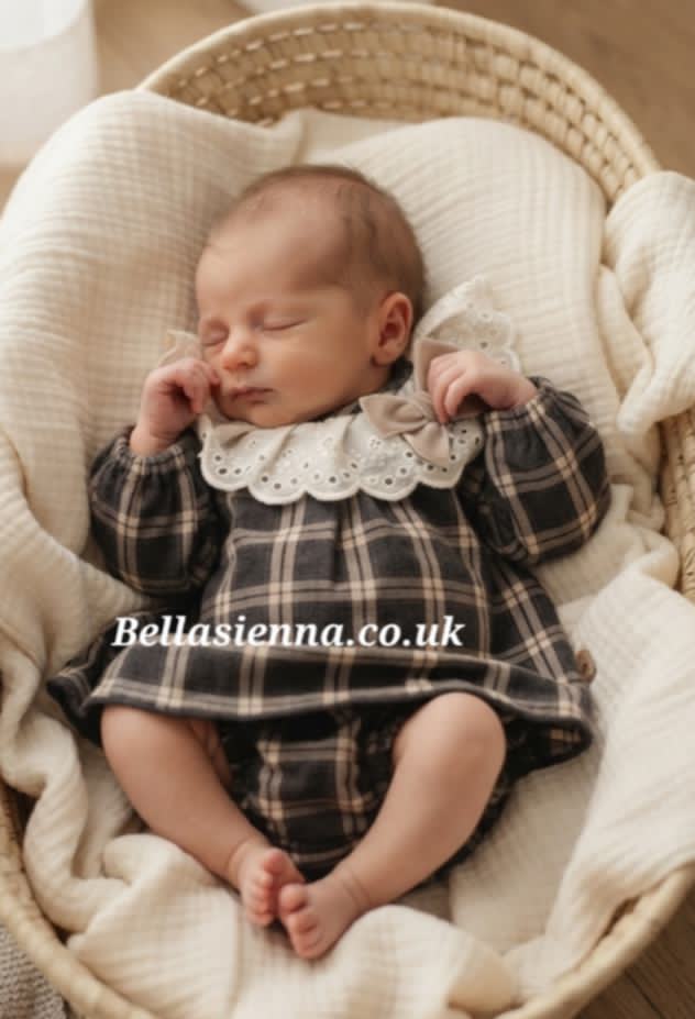 Calamaro Baby Girls Beige Check Dress & Pants Set - 22101