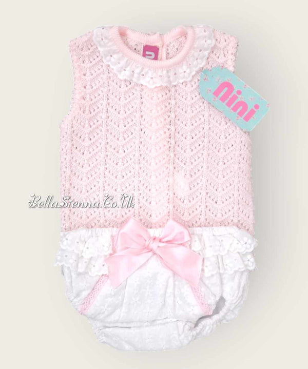 Nini Baby Girls Fine Pink And White Knit Summer Set