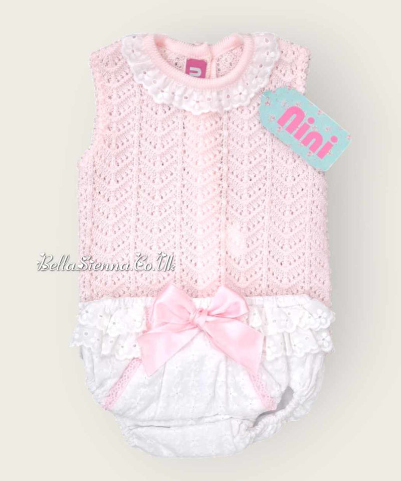 Nini Baby Girls Fine Pink And White Knit Summer Set