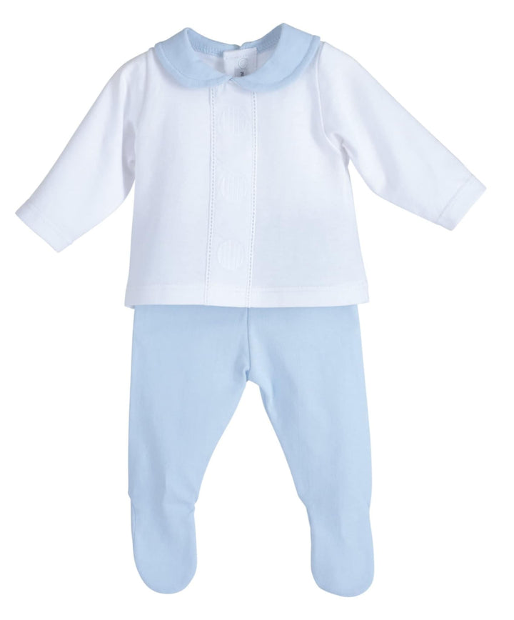 Calamaro Tiny/Premature Baby Two Piece Blue & White Set - 11100