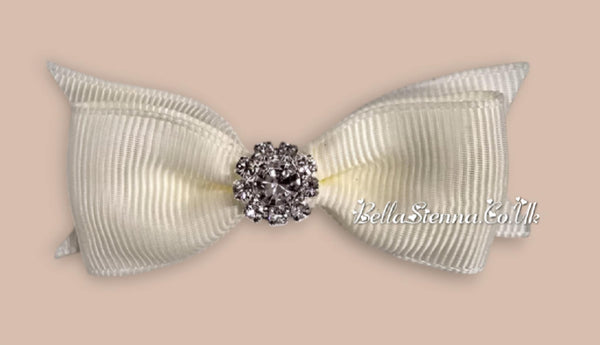 Bowtique London 2 Inch Cream Grosgrain Medium Size Hair Bow With Diamanté Centre