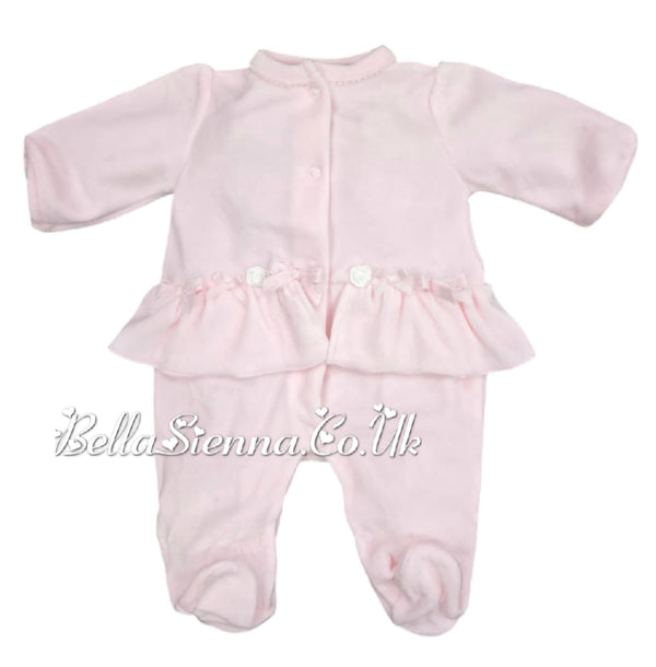 Blue Baby Pink Velour Sleepsuit With Bows & Organza Flowers Babygrow - TT0160
