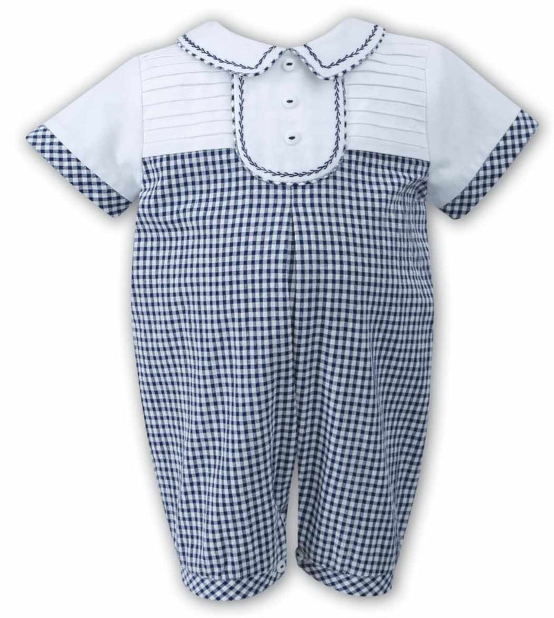 Baby Boys White And Navy Check Romper D09095