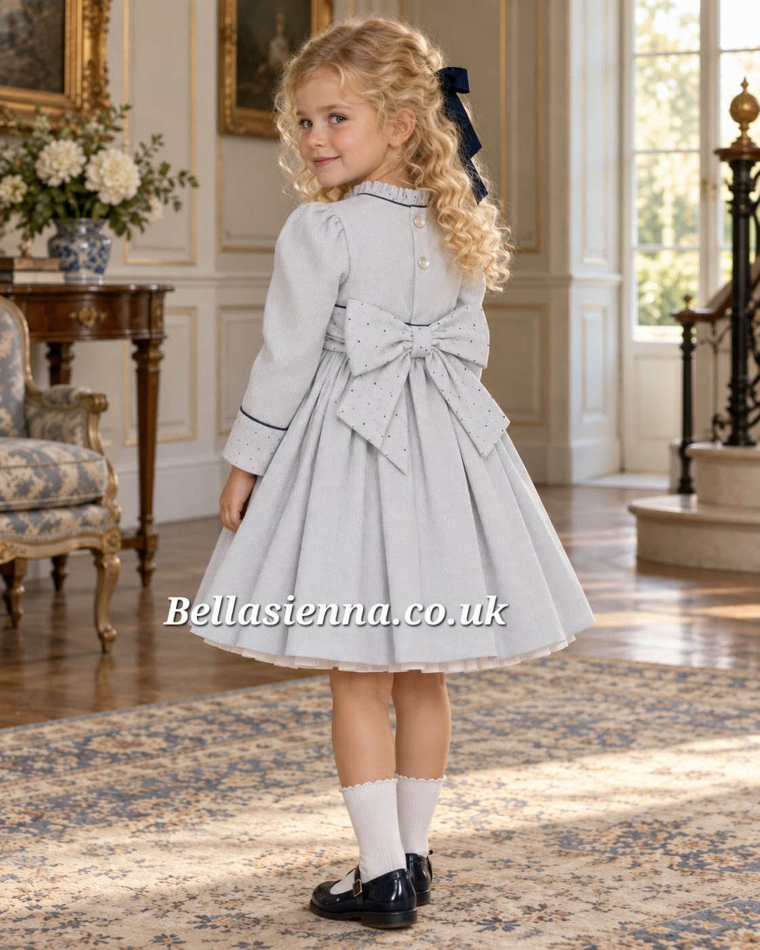 Dbb Collection Blue Winter Dress With A Big Bow On The Back - 12502