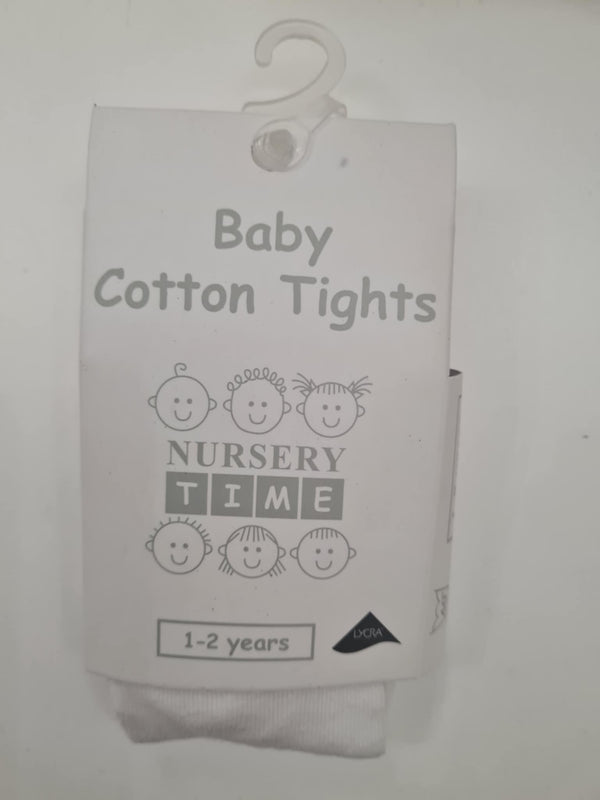 Nursery Time Baby Girls White Ribbed Tights