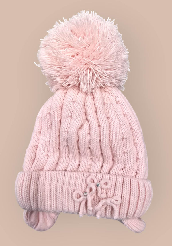 Barbaras Luxury Diamanté Detail Baby Girls Pom Pom Hat  Pink