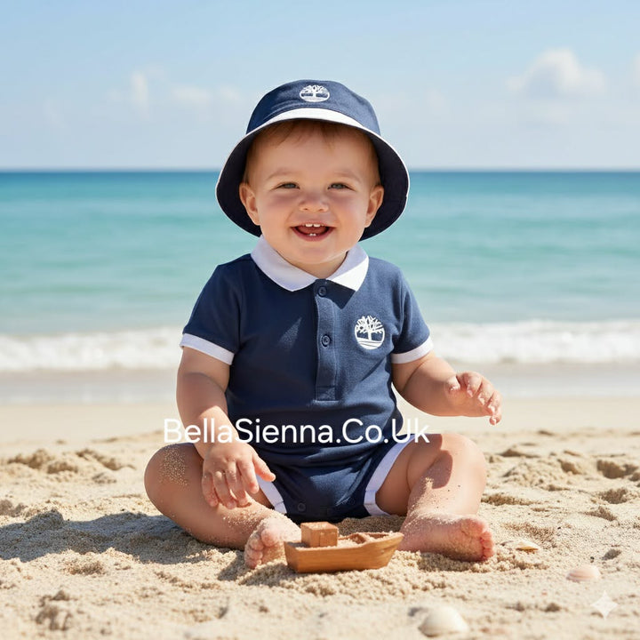 Timberland Boys Navy And White Organic Cotton Baby Set