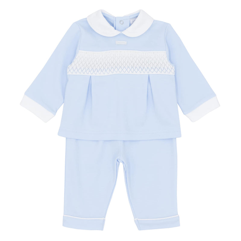 Boys Blue & White Smocked 2 Piece Set - AM0023