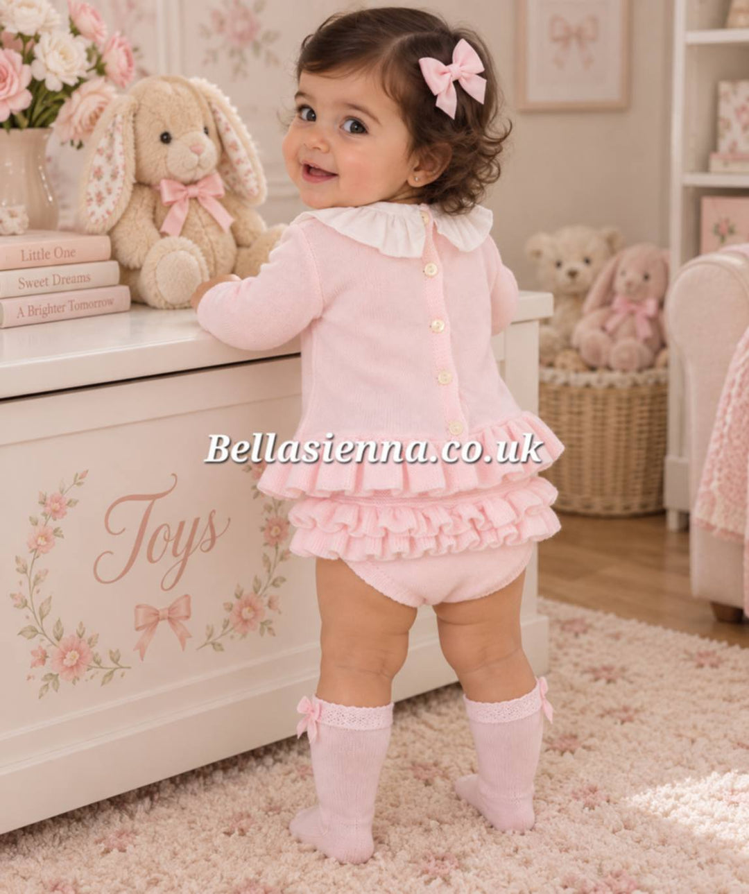 Girls Winter Knitted Two Piece Jam Pants Set - "Bow" - B105001405