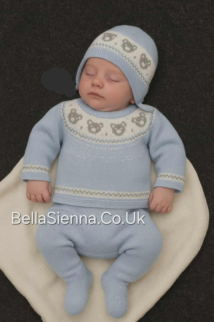 Martin Aranda Baby Blue Knitted 3 Piece Teddy Bear Set  - 004-10066