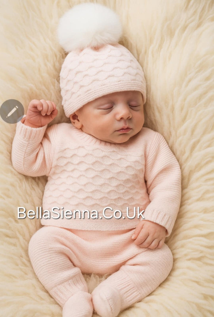 Girls Pink Three Piece Knitted Set With Hat - C7005