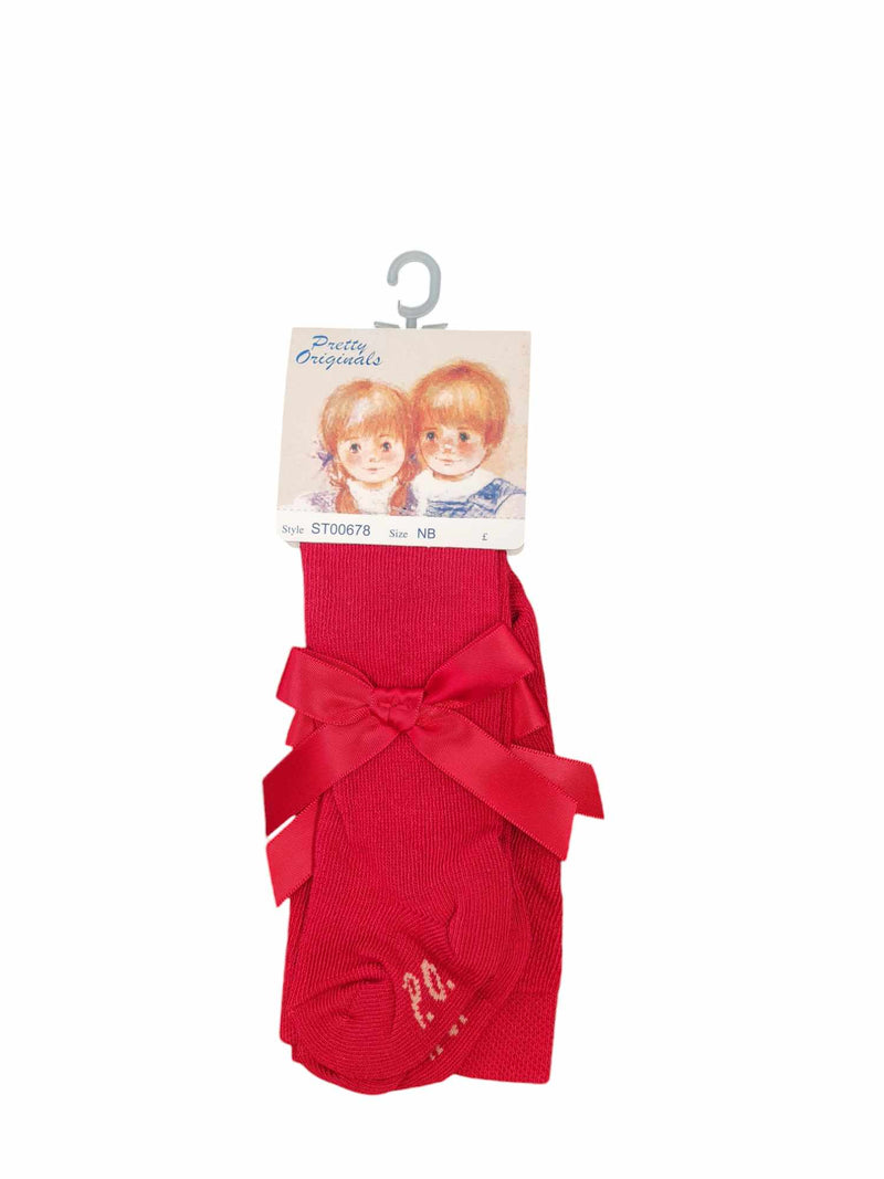 Pretty Originals Girls Red Bow Tights ST00678