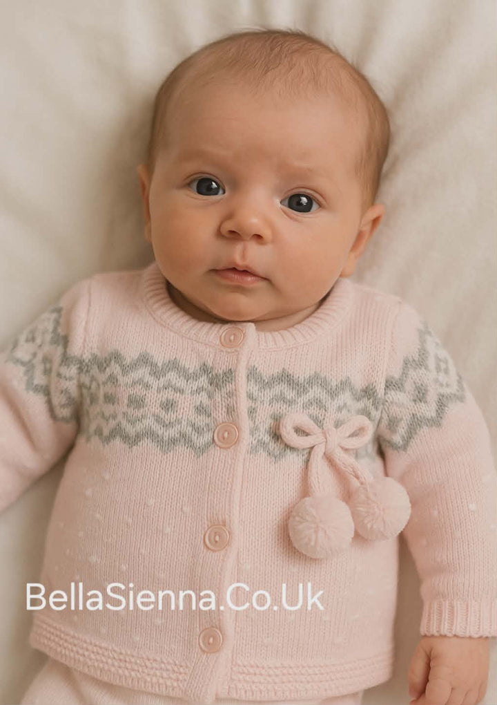 Dandelion Baby Girls Pink And Grey Pom Pom Cardigan A343