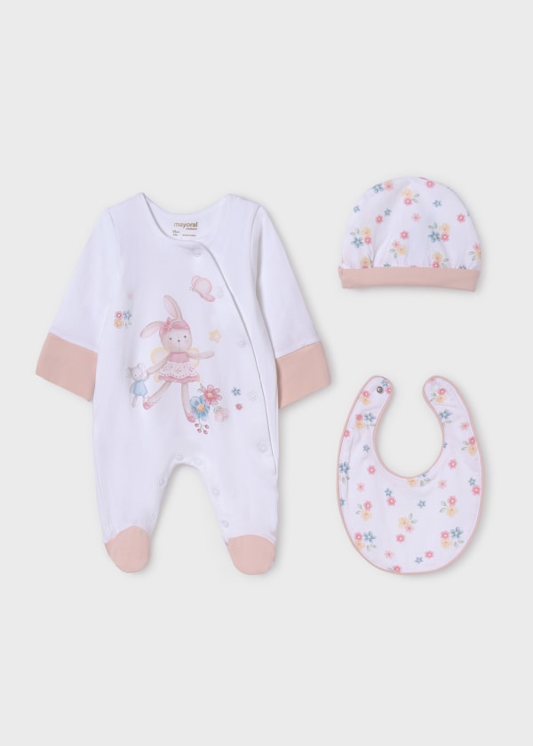 Mayoral Baby Girls 3 Piece Gift Set - Babygrow, Bib & Hat - 9448