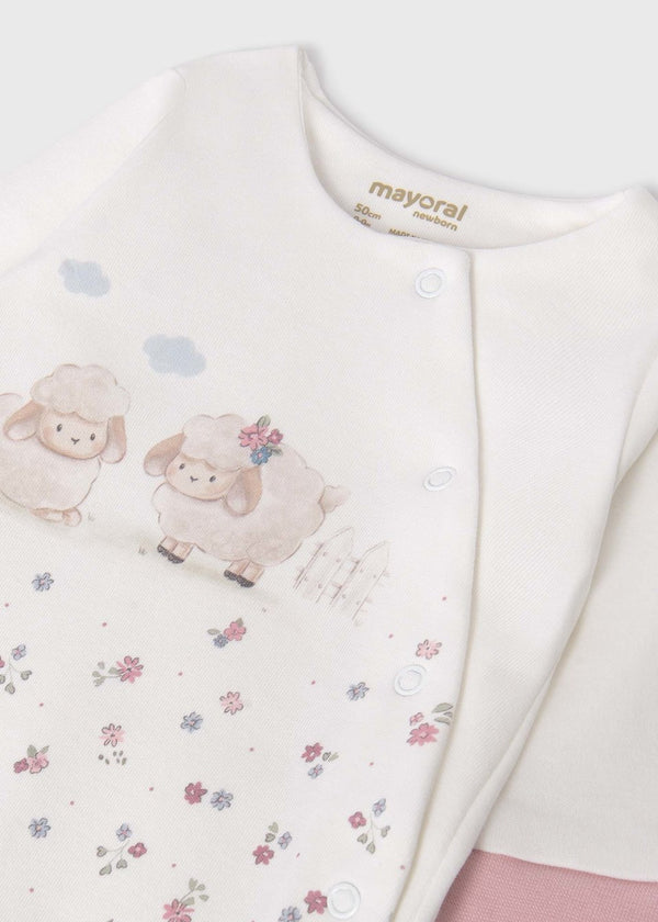 Mayoral Three Piece Newborn Hospital Set - Sleepsuit, Hat & Bib - 9516 - Rosa Baby